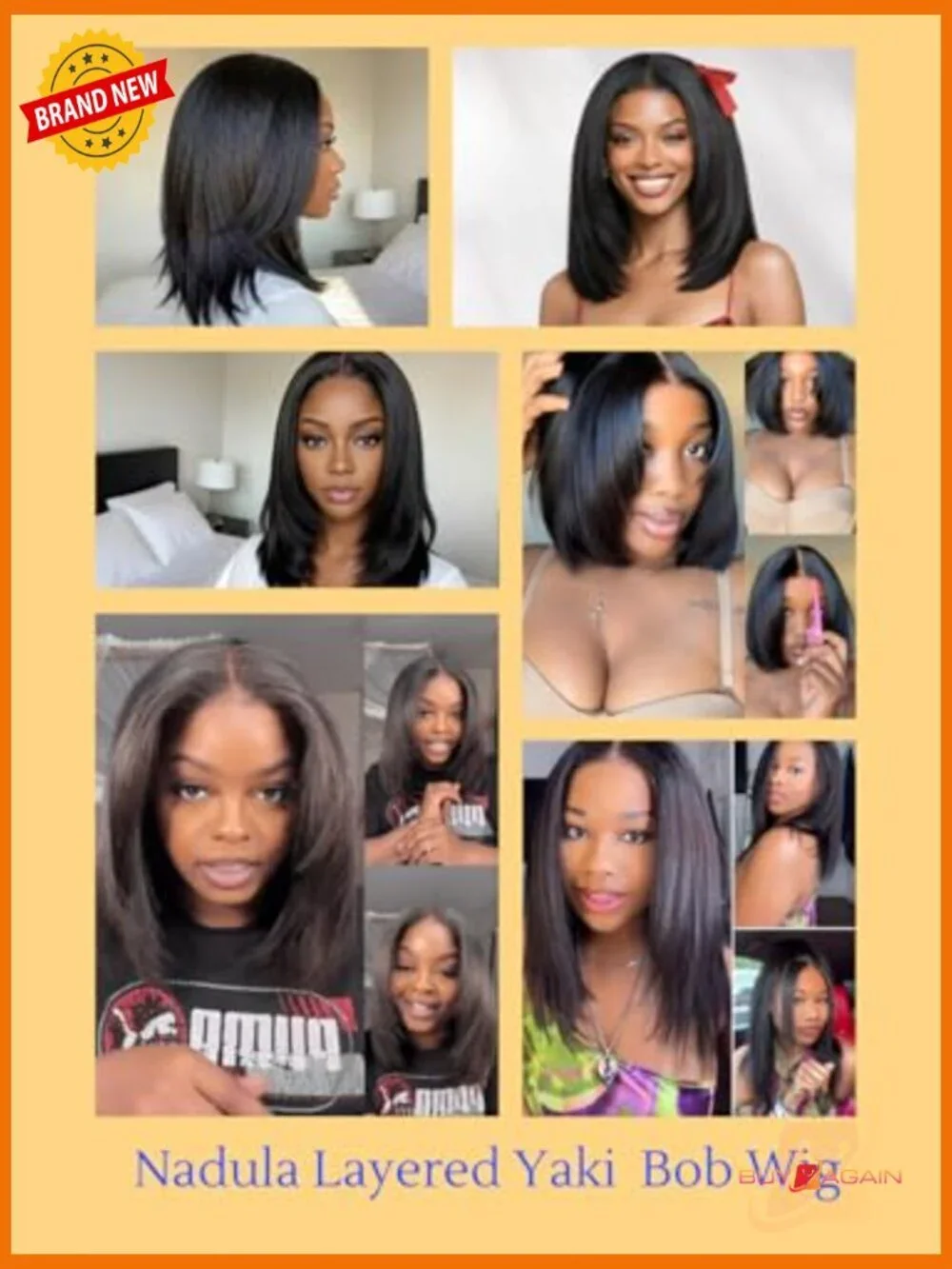 Yaki Straight Bob Drawstring Wig Human Hair with Face Framing Layers 180%